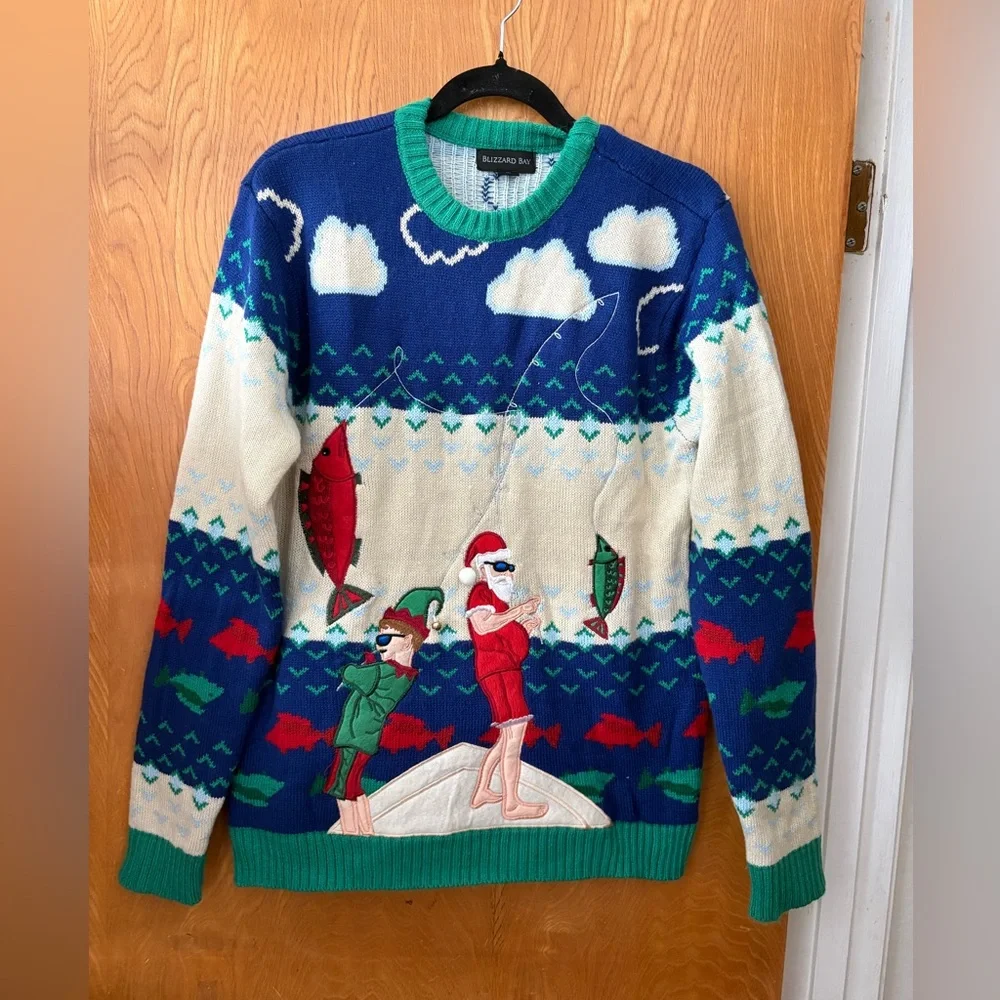 Buzzard Bay Blue, green and Cream Holiday Christmas Sweater M